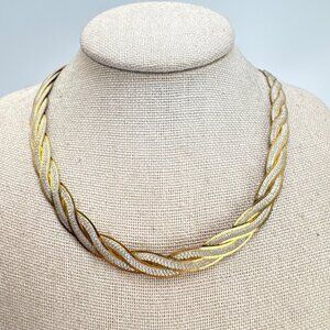 VTG Two Tone Sterling Silver 925 Braided Herringbone Chain 17.75" Length